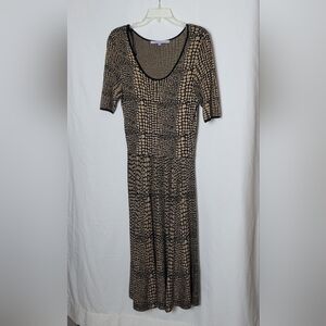 Lux By Carmen Marc Valvo Black and Tan Patterned Sweater Dress Size Large